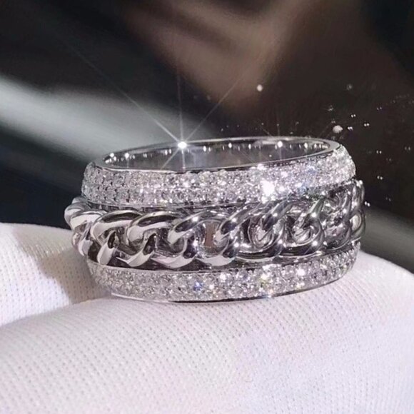 💍925 Silver Plated Three  Promise Anillos Fashio Luxury Eternity Ring,UNVN12296 - Picture 1 of 6